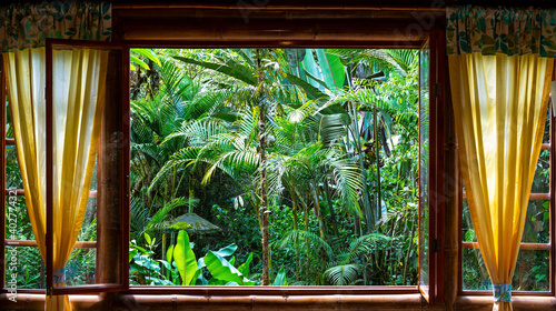 Window with a cloud forest view near Quito, Mindo, Ecuador.