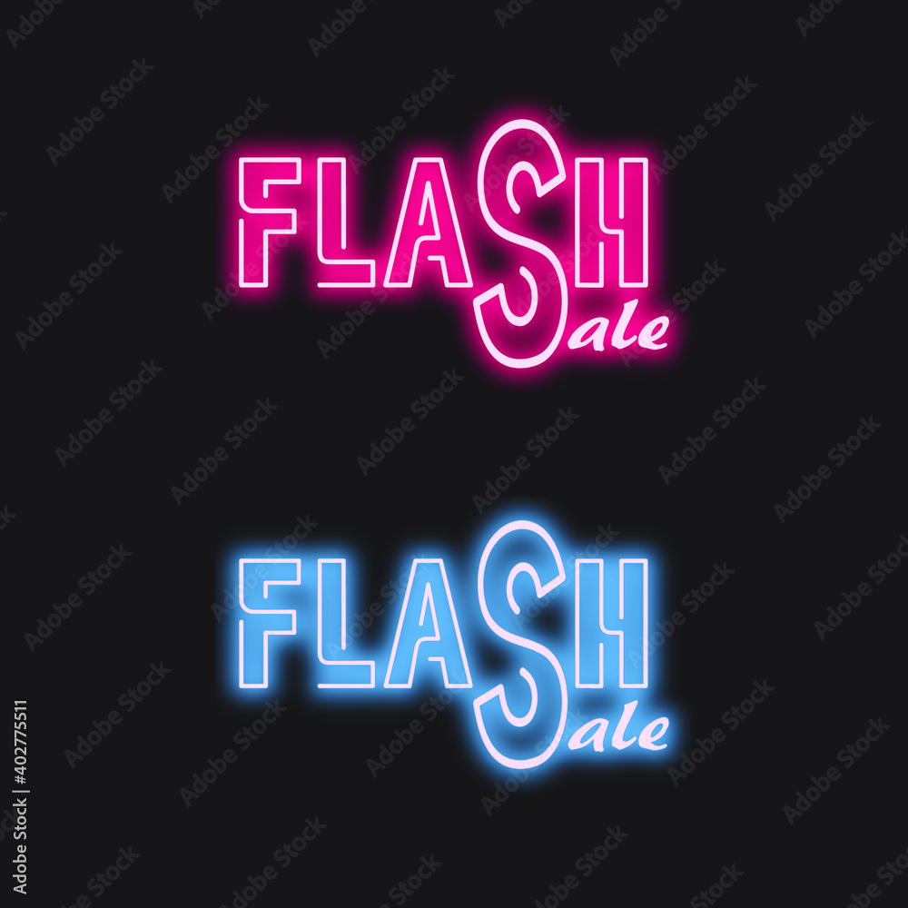 Red and Blue Glow Neon Flash Sale Banner. Advertising signage for promotion flash sale offer, this design brings the pink color to attract eye visually and keep fashioning with the vintage element.