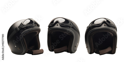 Vintage motorcycle helmets on a white background.Isolated