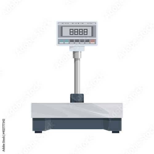 Post office digital scale isolated icon, warehouse weighting postal cargo scales vector