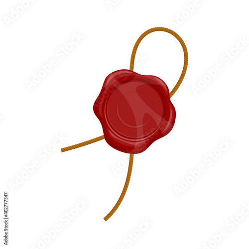 Blank wax stamp with cord. Wax seal without imprint vector isolated icon.
