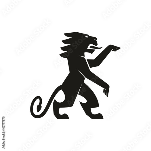 Lion or pegasus animal isolated heraldry symbol. Vector Japanese dragon mascot silhouette