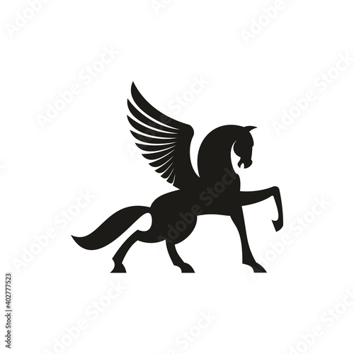 Winged horse silhouette isolated pegasus silhouette. Vector unicorn heraldic symbol  mythical animal