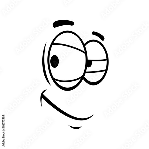 Smirk smile isolated conceited emoticon expression side view. Vector , good mood