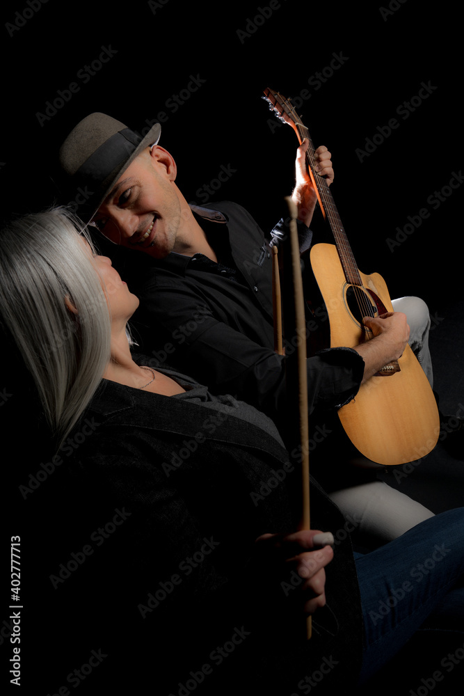 Image of two musicians on black background. Image of two musicians on black background.