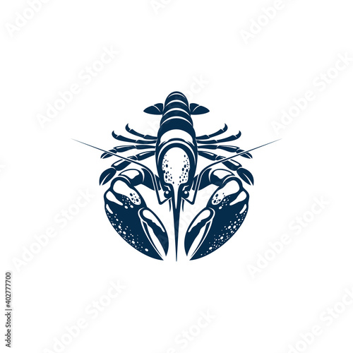 Crustacean with big claws isolated lobster crayfish. Vector atlantic invertebrate, omar animal