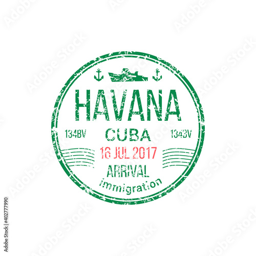 Arrival to Havana, harbor of Cuba isolated immigration stamp. Vector approved mark to pass country border