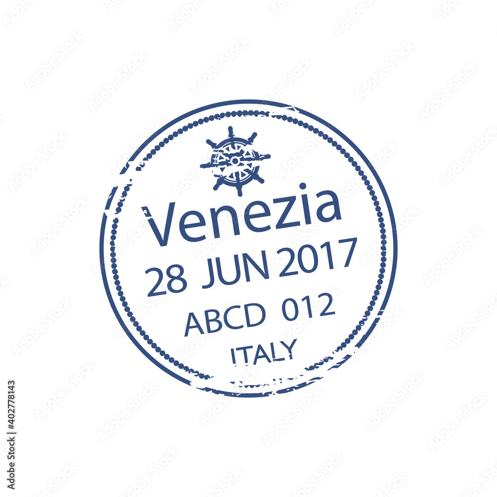 Venice port travel visa isolated grunge stamp. Vector Italy destination traveling, international arrival or departure sign