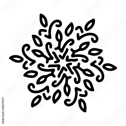 Abstract mandala ornament. Snowflake pattern. Black and white authentic background. Vector illustration.