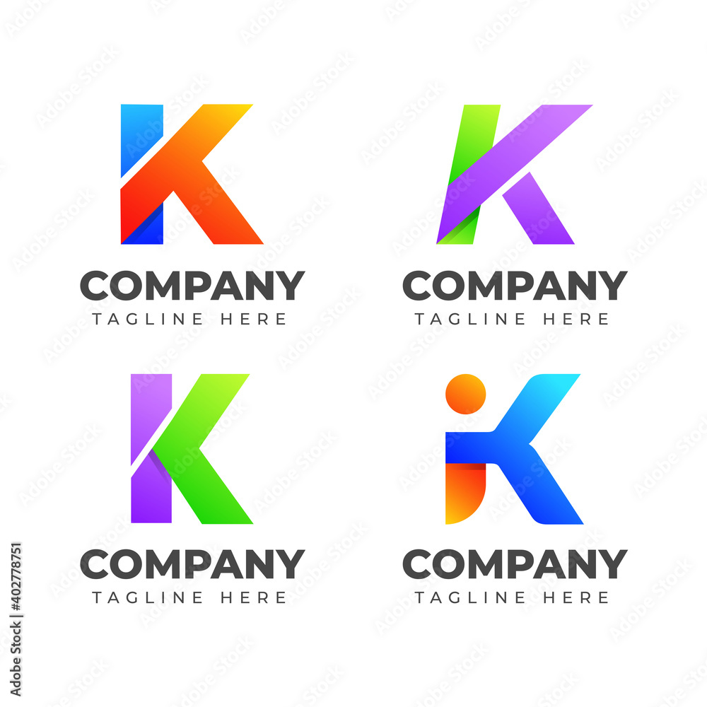 Set of letter K logo design template with colorful concept. icon for business of fashion, sport, automotive, elegant