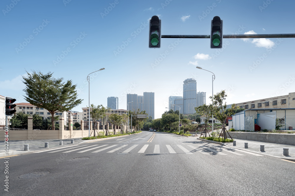 Central business district, roads and skyscrapers, Xiamen, China.