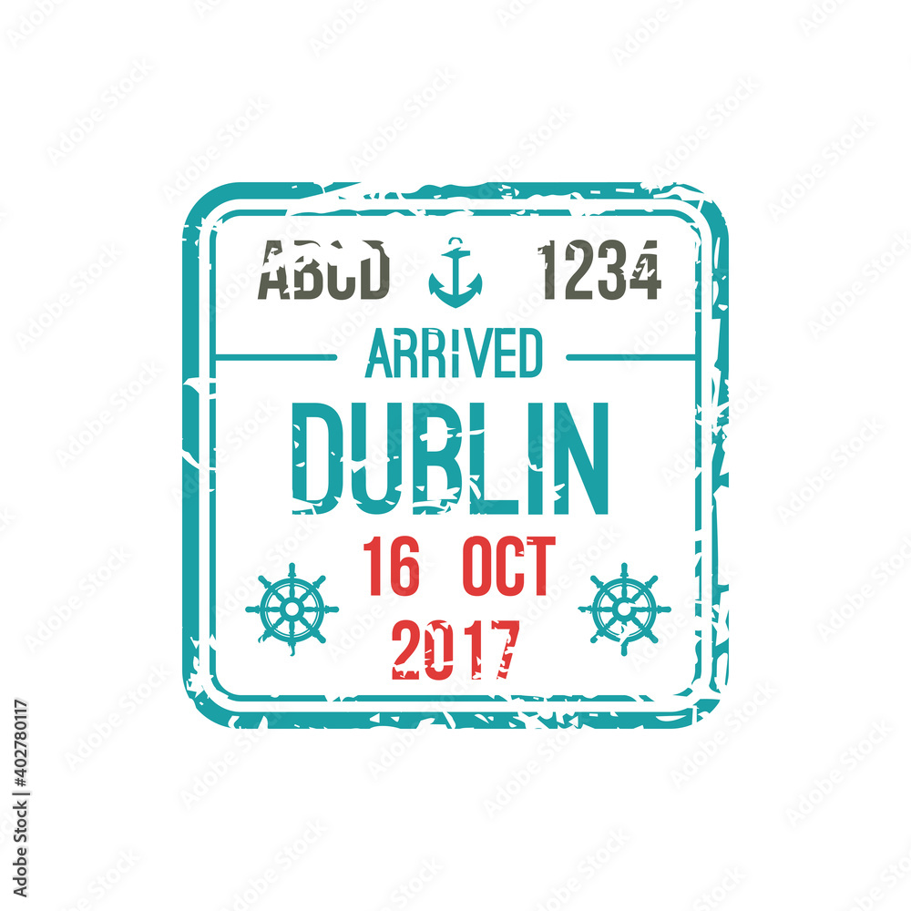 Dublin airport isolated visa stamp, DUB, Ireland. Vector arrival seal in  passport, border control Stock Vector | Adobe Stock