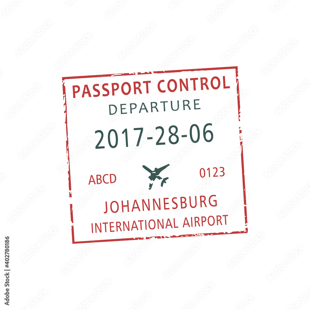 Johannesburg international airport departure visa stamp isolated