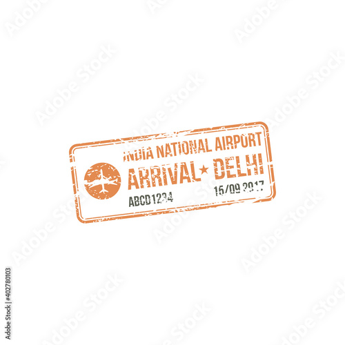 Delhi India national airport isolated arrival stamp. Vector grunge seal, official visa in passport template
