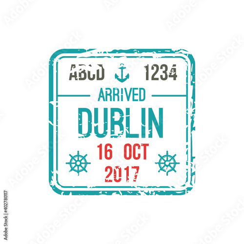 Dublin airport isolated visa stamp, DUB, Ireland. Vector arrival seal in passport, border control