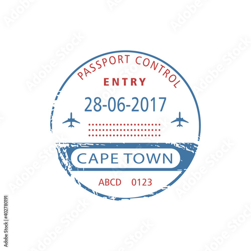 Passport control in Cape Town, South Africa isolated visa stamp. Vector entry admission on country border