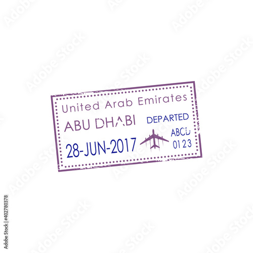 Dubai airport visa stamp isolated UAE border control sign. Vector United Arab Emirates border passing document