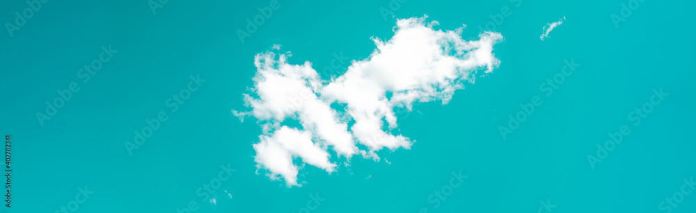 Cotton clouds. Beautiful aqua blue sky. Sunny summer day. Panoramic shot. High resolution sharp photo. Panorama banner.