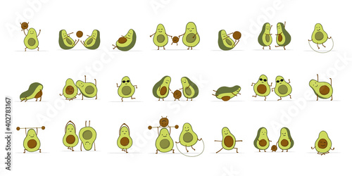 Funny Avocado cartoon characters. Collection for your design