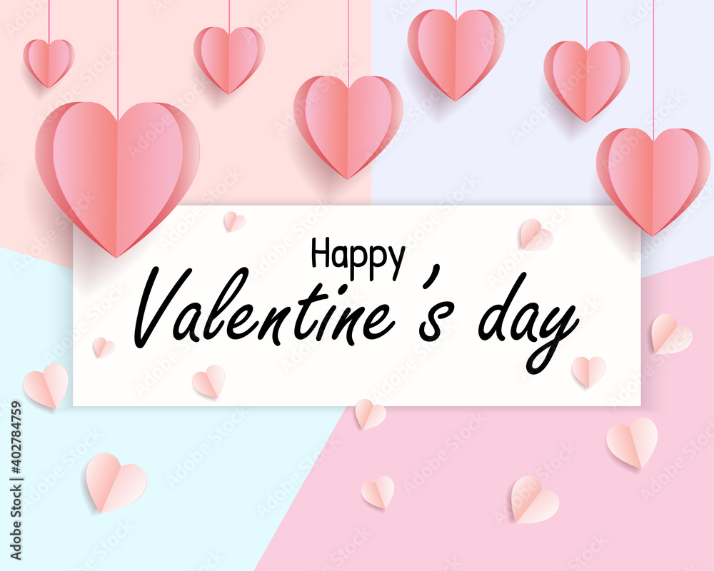Happy valentines day, pink heart shaped paper cut background with square frame and textures, valentines day illustration or love day vector greeting card Happy valentines day, pink heart shaped paper cut background with square frame and textures, valentines day illustration or love day vector greeting card