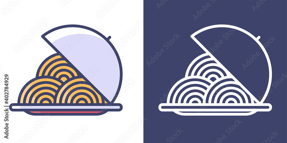 Noodles on a Plate Filled Line and Outline for your website design, icon, logo, app. Vector Premium EPS10