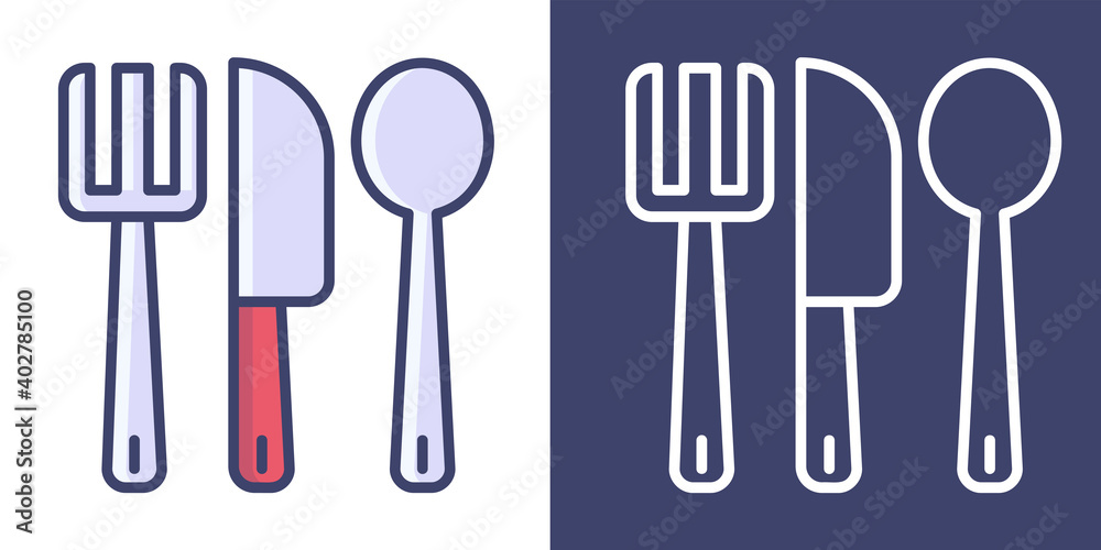 Spoon Fork Knife Filled Line and Outline for your website design, icon, logo, app. Vector Premium EPS10 Spoon Fork Knife Filled Line and Outline for your website design, icon, logo, app. Vector Premium EPS10