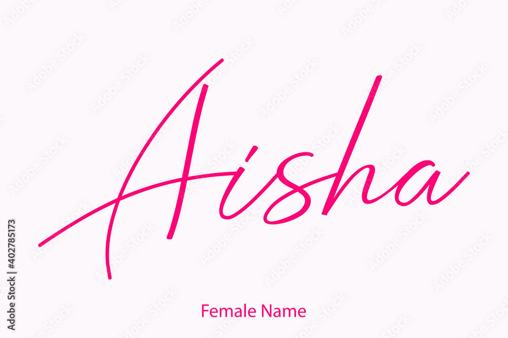 Aisha Female Name in Beautiful Cursive Typography Pink Color Text 