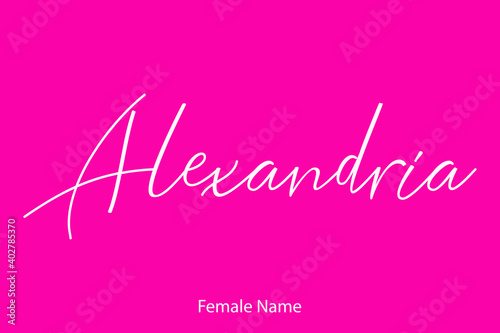 Alexandria-Female Name in Beautiful Cursive Typography On Pink Background