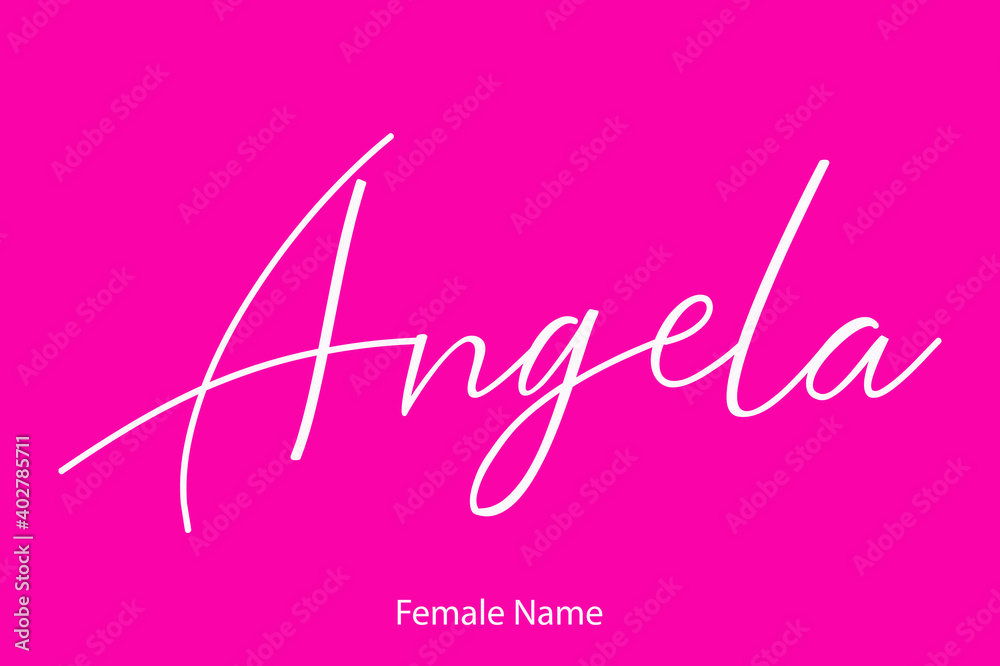 Angela-Female Name in Beautiful Cursive Typography On Pink Background