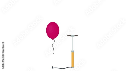 Animation of inflating a balloon. A Bicycle pump and a balloon, the alpha channel is enabled. Cartoon
