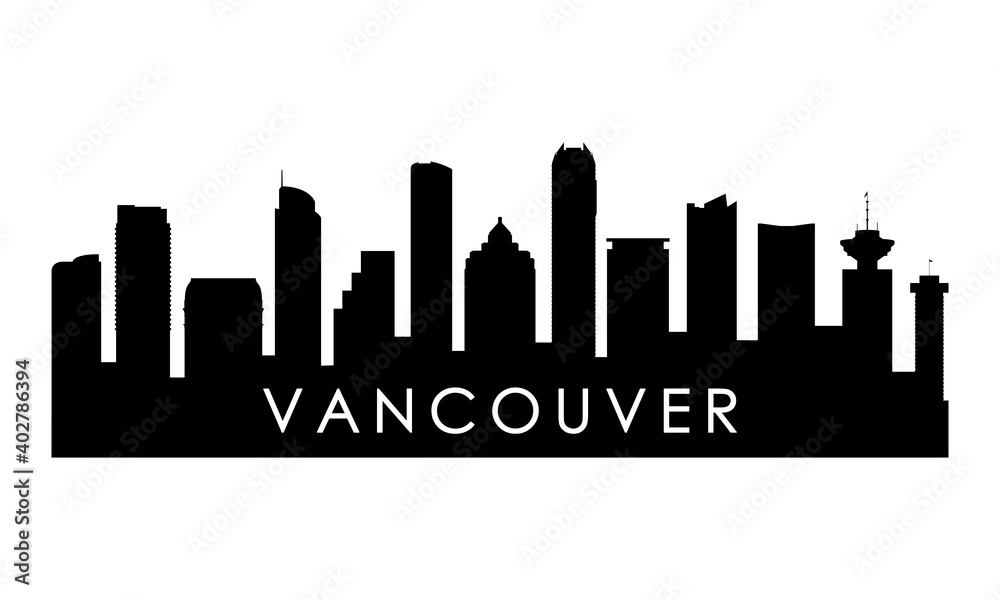 Vancouver Canada skyline silhouette. Black Vancouver city design isolated on white background.