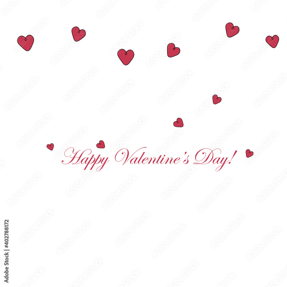Valentines day card with red hearts, love background vector illustration