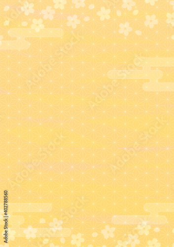 温かい色合いの桜背景イラスト　縦向き