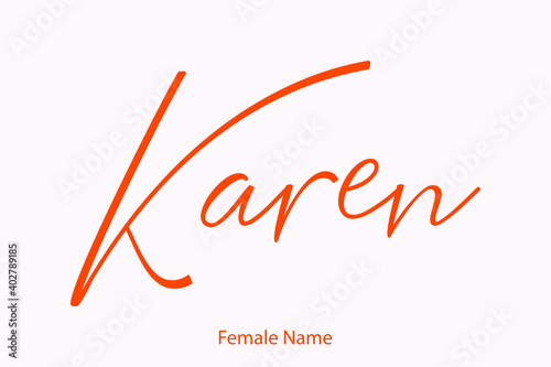 Canvas-taulu Karen Female name - in Stylish Lettering Cursive Typography Orange Color Text