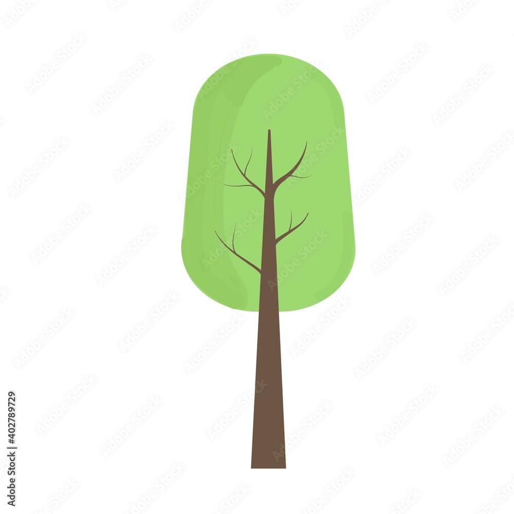 Hand drawn flat green tree. Simple vector illustration isolated on white. Hand drawn flat green tree. Simple vector illustration isolated on white.