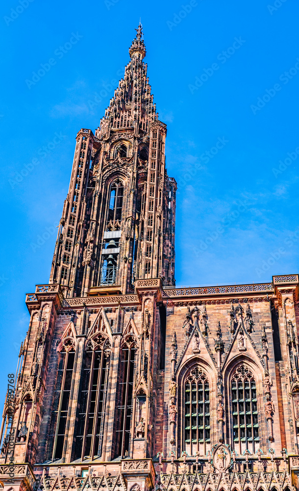 Tower of the Cathedral of Our Lady (Notre Dame) of Strasbourg in Alsace region, France