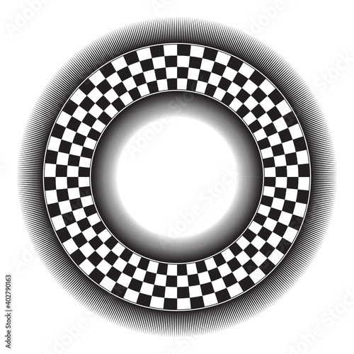 checkerboard ring frame with graphic shadows in black and white