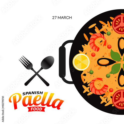 vector graphic of Spanish paella food good for Spanish paella food celebration. flat design. flyer design.flat illustration.