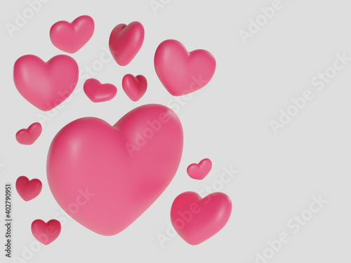 Pink Heart shapes on White background Valentine concept - 3d rendering.banners.Wallpaper.flyers, invitation, posters