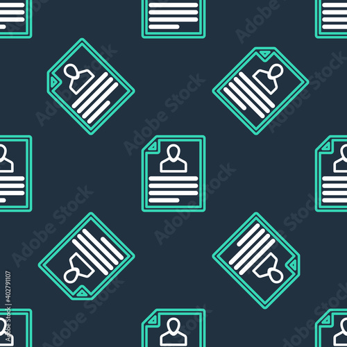 Line Resume icon isolated seamless pattern on black background. CV application. Searching professional staff. Analyzing personnel resume. Vector.