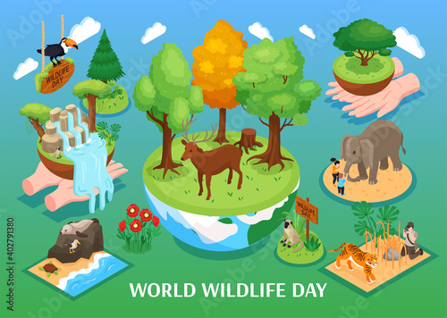 World Wildlife Day Isometric Background