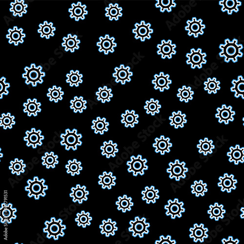 Line Gear icon isolated seamless pattern on black background. Cogwheel gear settings sign. Cog symbol. Vector.