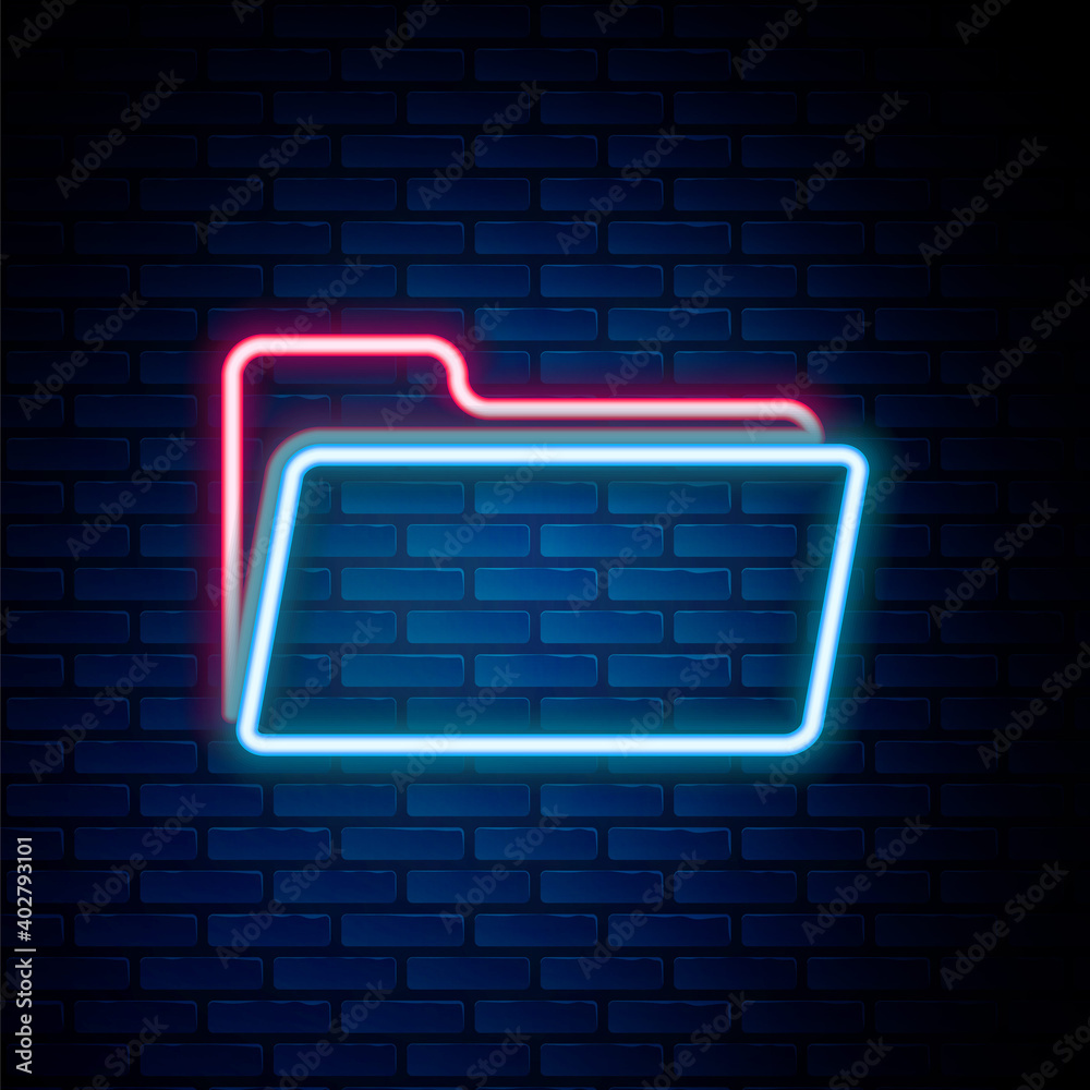 Glowing neon line Folder icon isolated on brick wall background. Colorful outline concept. Vector. Glowing neon line Folder icon isolated on brick wall background. Colorful outline concept. Vector.