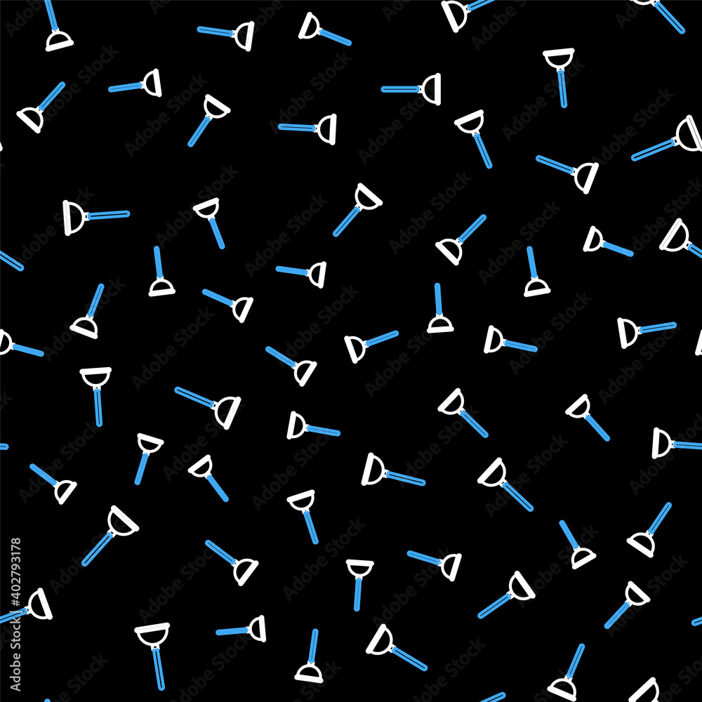Line Rubber plunger with wooden handle for pipe cleaning icon isolated seamless pattern on black background. Toilet plunger. Vector. Line Rubber plunger with wooden handle for pipe cleaning icon isolated seamless pattern on black background. Toilet plunger. Vector.