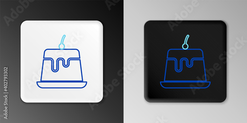 Line Pudding custard with caramel glaze icon isolated on grey background. Colorful outline concept. Vector.