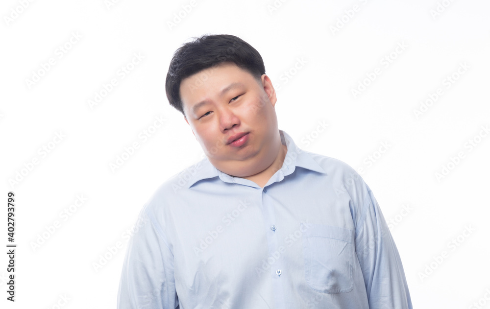 Portrait of Young Fat Asian business man with funny face isolated on white background. Portrait of Young Fat Asian business man with funny face isolated on white background.