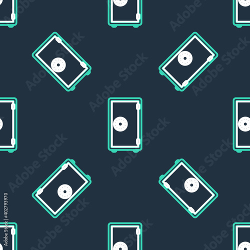 Line Safe icon isolated seamless pattern on black background. The door safe a bank vault with a combination lock. Reliable Data Protection. Vector.