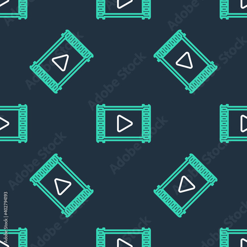 Line Movie clapper icon isolated seamless pattern on black background. Film clapper board. Clapperboard. Cinema production or media industry concept. Vector.