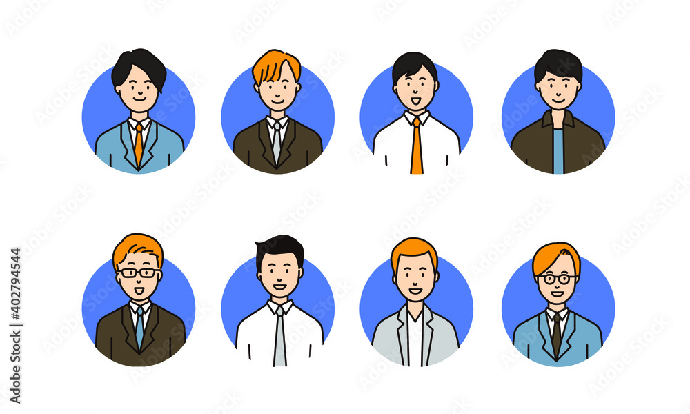 プロフィール用8人の男性ビジネスマンのサークルアイコン Stock Vector Adobe Stock