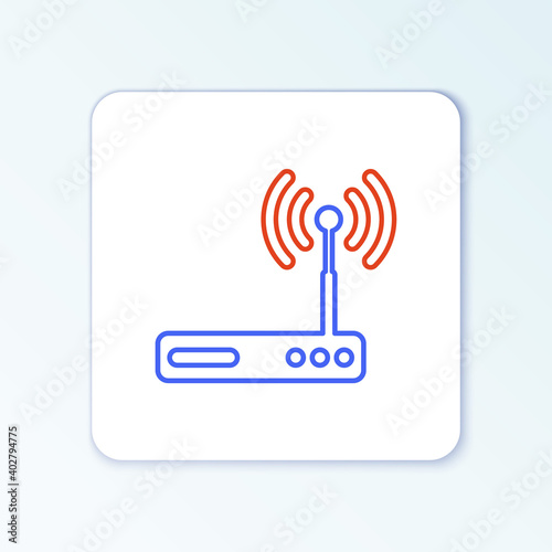 Line Router and wi-fi signal symbol icon isolated on white background. Wireless ethernet modem router. Computer technology internet. Colorful outline concept. Vector.